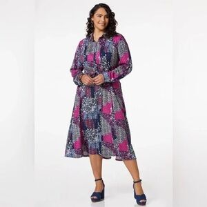 Cato | PLUS PETITE PATCHWORK TIE WAIST SHIRT DRESS Various Sizes Available